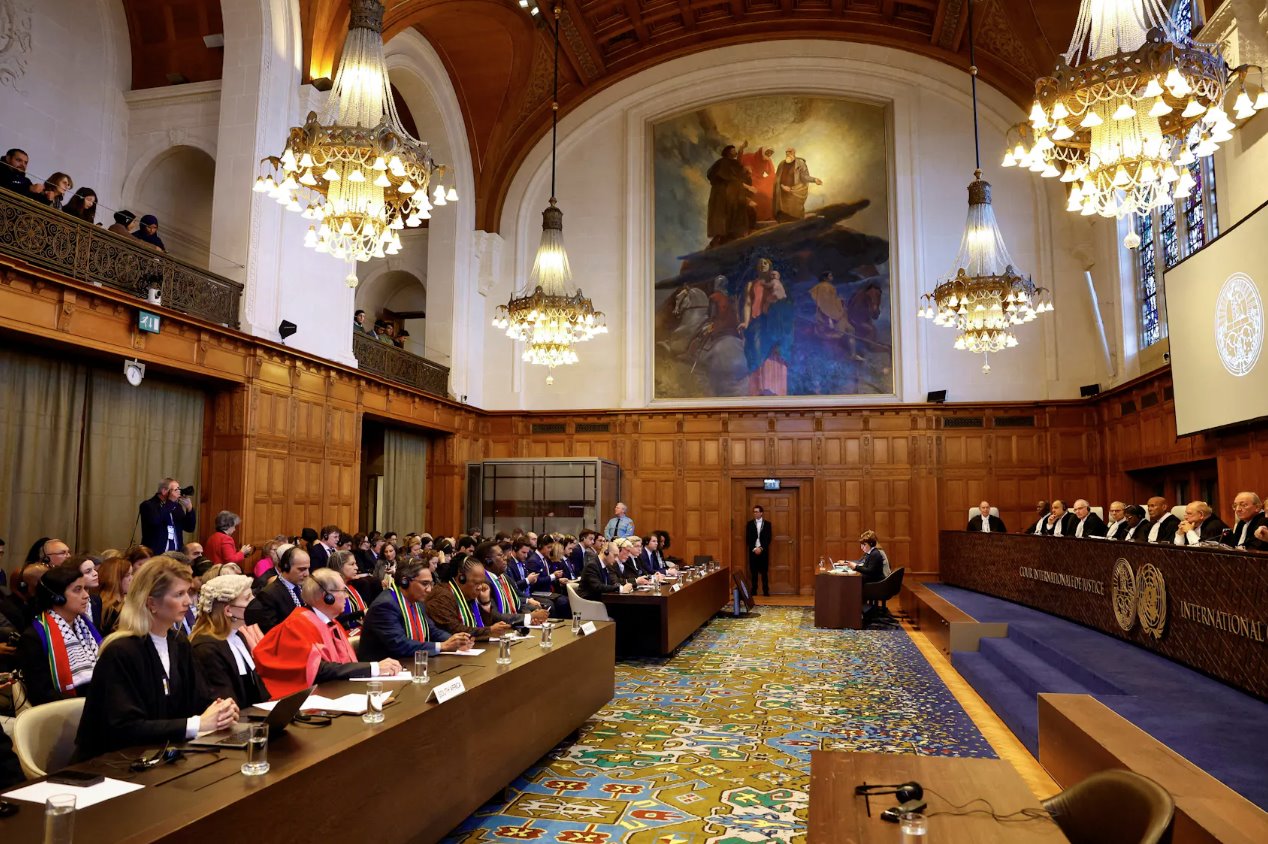 2024年1月26日，荷蘭海牙，南非指控以色列在加沙的軍事行動是國家主導(dǎo)的種族滅絕，國際法院(ICJ)法官就針對以色列采取緊急措施做出裁決。