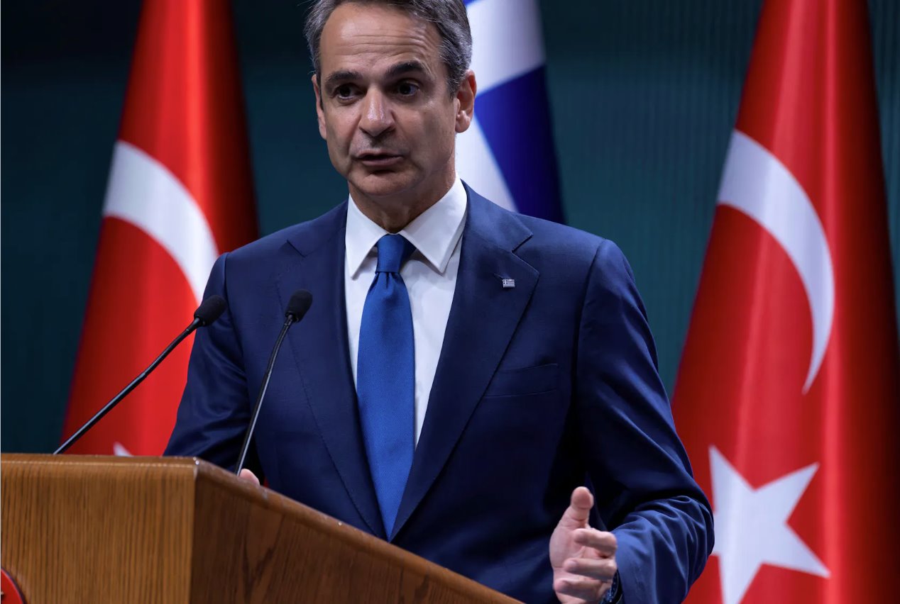 5月13日，希臘總理基里亞科斯&middot;米佐塔基斯在土耳其安卡拉總統(tǒng)府出席與土耳其總統(tǒng)塔伊普&middot;埃爾多安舉行的新聞發(fā)布會。