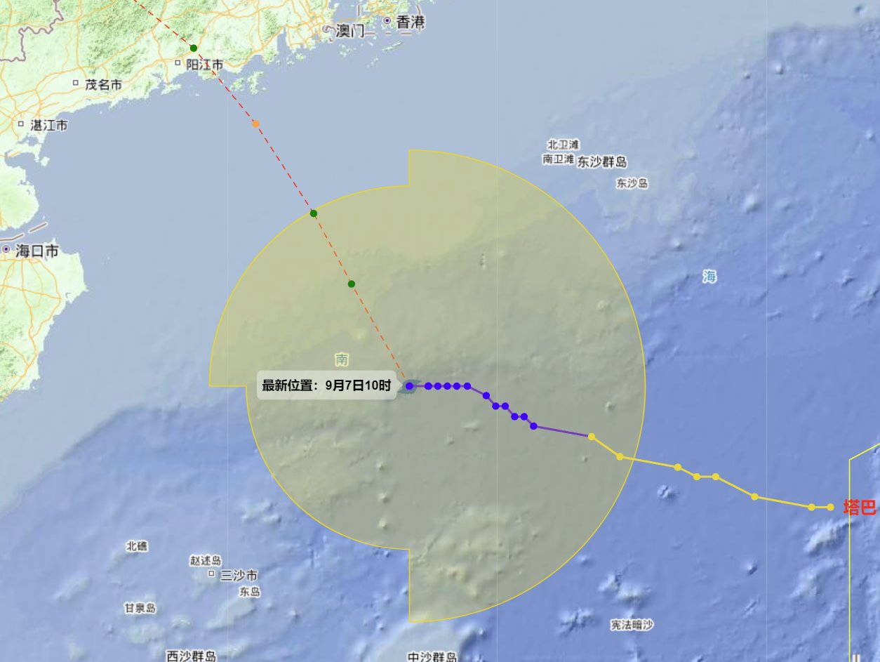 臺風塔巴路徑指向廣東陽江