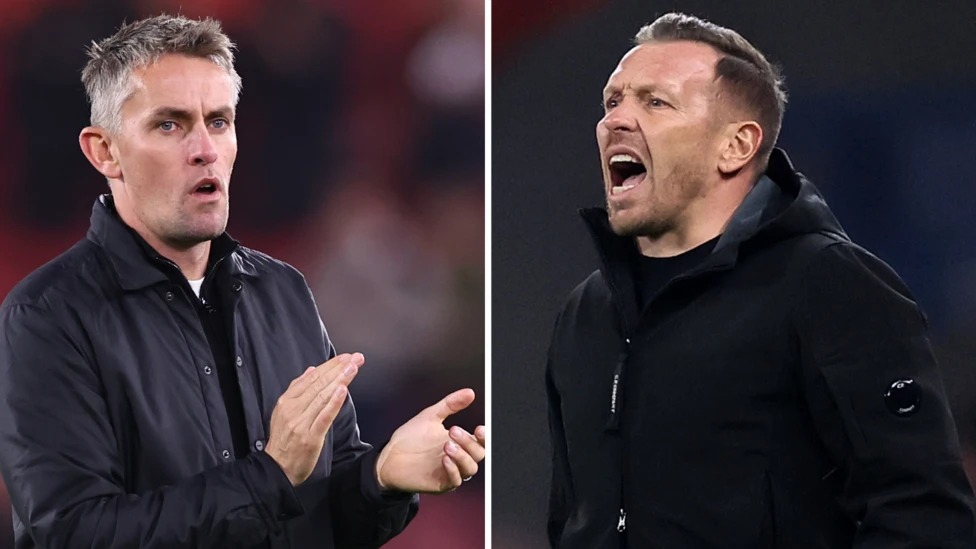 伊普斯維奇鎮(zhèn)隊主教練基蘭&middot;麥肯納和威爾士隊主教練克雷格&middot;貝拉米